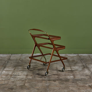 Walnut and Glass Ico Parisi Style Serving Cart