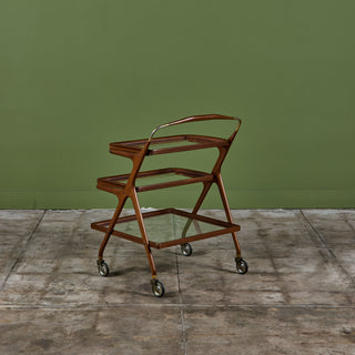 Walnut and Glass Ico Parisi Style Serving Cart