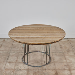 Walter Lamb for Brown Jordan Bronze Patio Dining Table with Round Wood Top