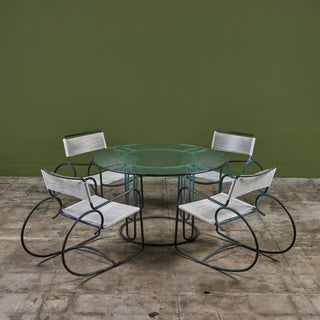 Walter Lamb for Brown Jordan Bronze Patio Dining Set with Four Rocking Chairs