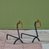 ON HOLD ** Pair of Andirons with Brass Ring Detail