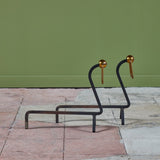 ON HOLD ** Pair of Andirons with Brass Ring Detail