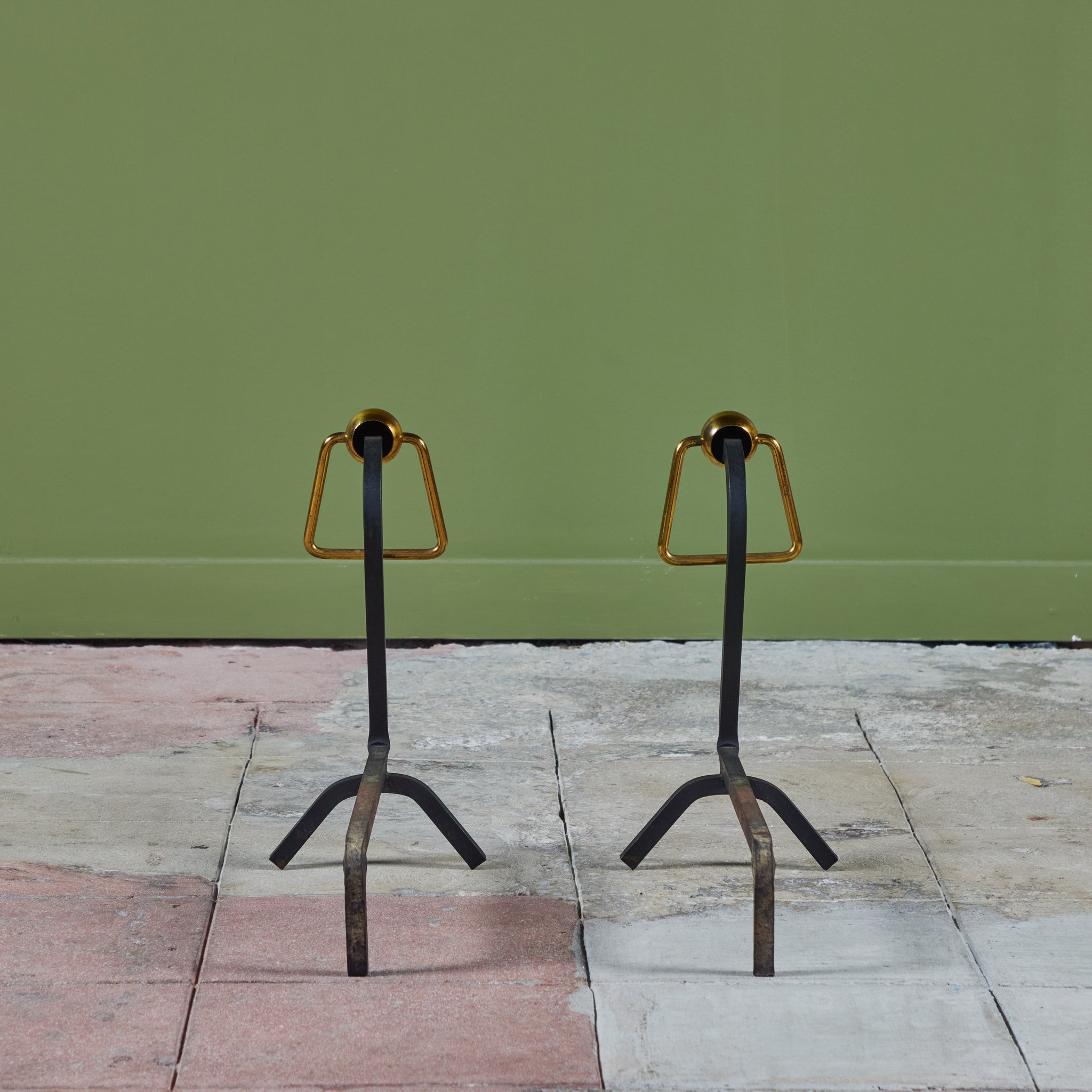 Pair of Andirons with Brass Ring Detail