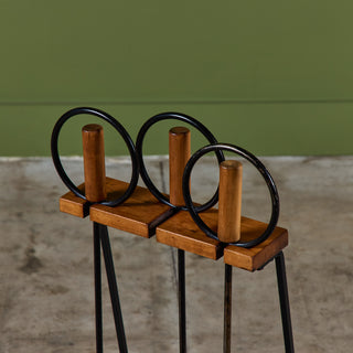 Set of Wrought Iron Fireplace Tools with Wood Handles