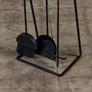 Set of Wrought Iron Fireplace Tools with Wood Handles