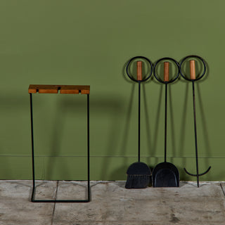 Set of Wrought Iron Fireplace Tools with Wood Handles