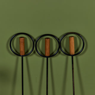 Set of Wrought Iron Fireplace Tools with Wood Handles