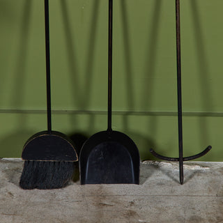 Set of Wrought Iron Fireplace Tools with Wood Handles
