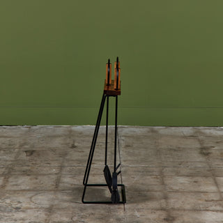 Set of Wrought Iron Fireplace Tools with Wood Handles