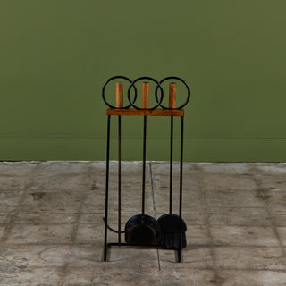 Set of Wrought Iron Fireplace Tools with Wood Handles