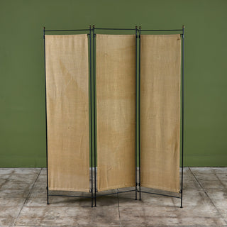 Tri-Fold Burlap and Wrought Iron Room Divider