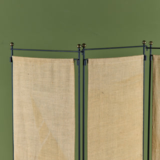 Tri-Fold Burlap and Wrought Iron Room Divider