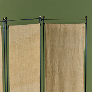 Tri-Fold Burlap and Wrought Iron Room Divider