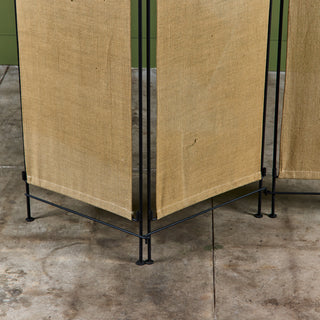 Tri-Fold Burlap and Wrought Iron Room Divider