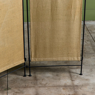 Tri-Fold Burlap and Wrought Iron Room Divider
