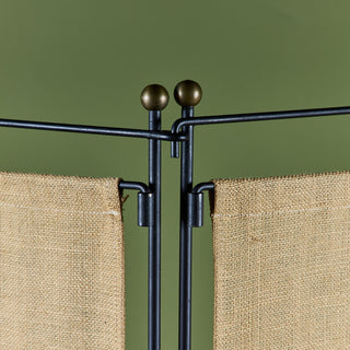 Tri-Fold Burlap and Wrought Iron Room Divider