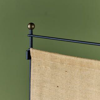 Tri-Fold Burlap and Wrought Iron Room Divider