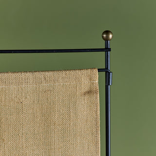Tri-Fold Burlap and Wrought Iron Room Divider