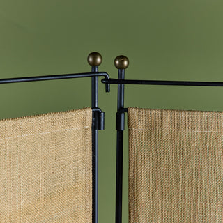 Tri-Fold Burlap and Wrought Iron Room Divider