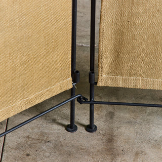 Tri-Fold Burlap and Wrought Iron Room Divider