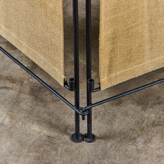 Tri-Fold Burlap and Wrought Iron Room Divider
