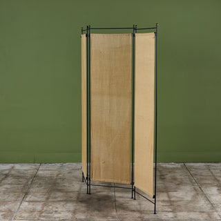 Tri-Fold Burlap and Wrought Iron Room Divider