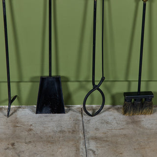 Hammered Brass Handle and Wrought Iron Fireplace Tool Set