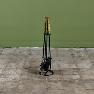 Hammered Brass Handle and Wrought Iron Fireplace Tool Set