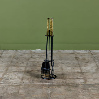 Hammered Brass Handle and Wrought Iron Fireplace Tool Set