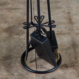 Hammered Brass Handle and Wrought Iron Fireplace Tool Set