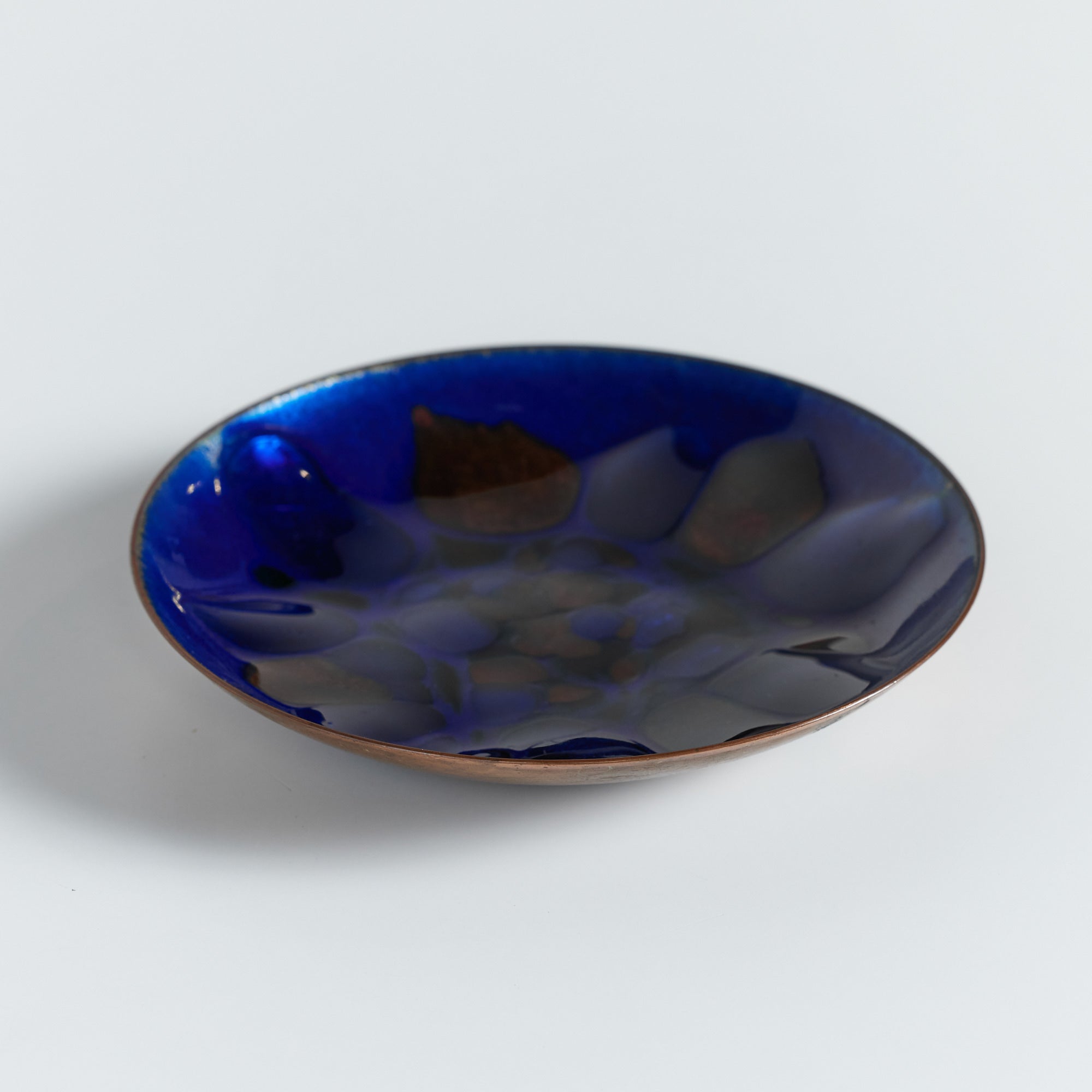 Copper Royal Blue Enameled Plate By Win Ng