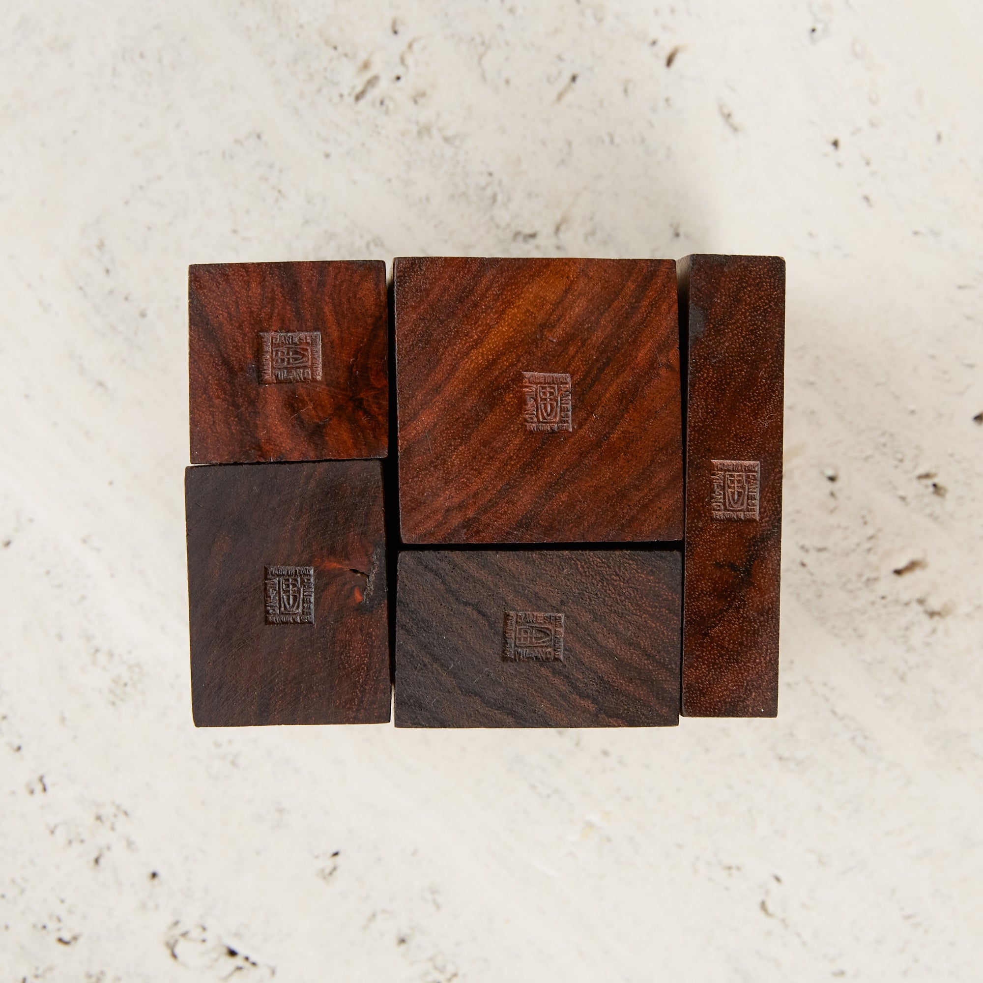 Set of Bruno Munari for Danese Rosewood Rubber Mail Stamps