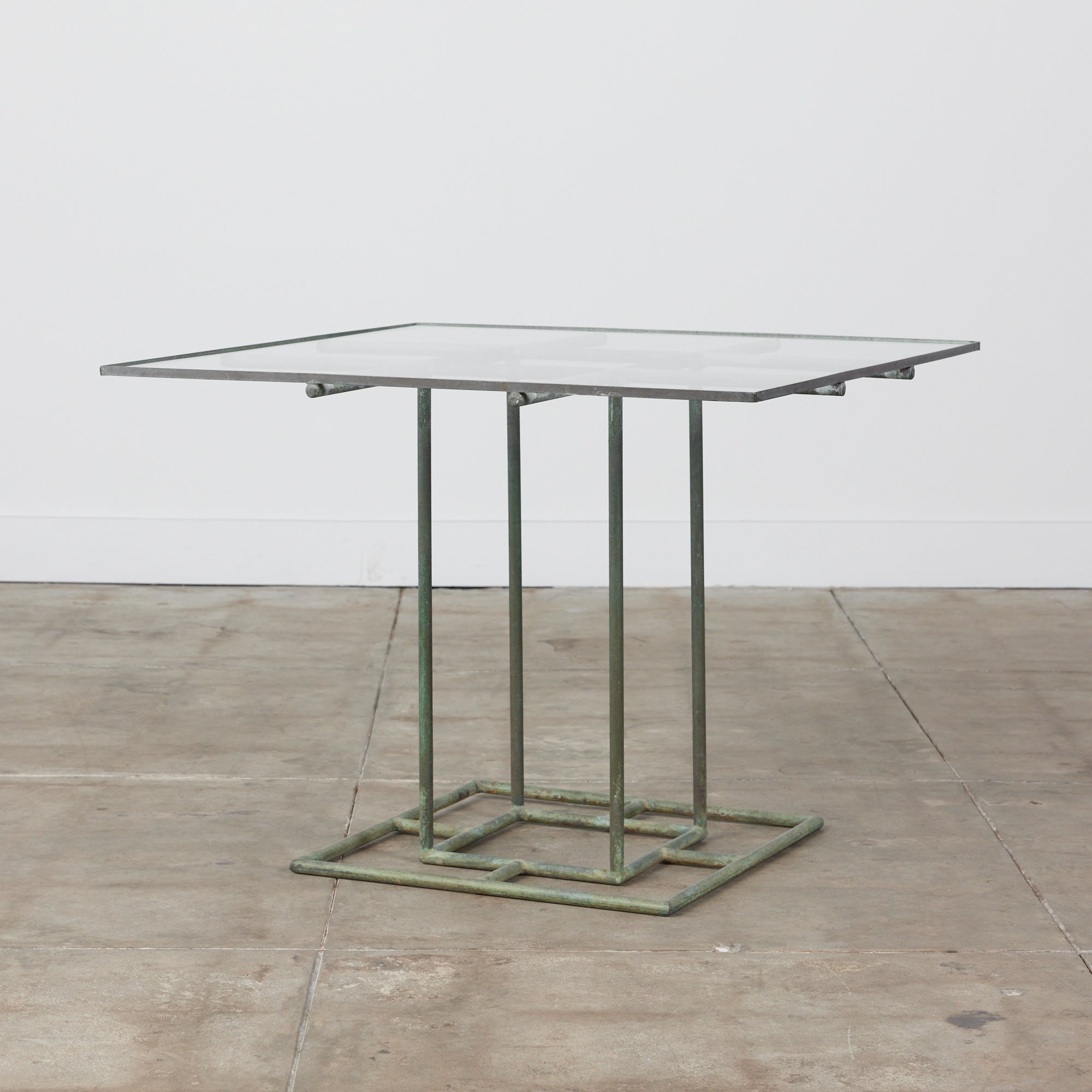 Early Walter Lamb Bronze Patio Dining Table with Glass Top