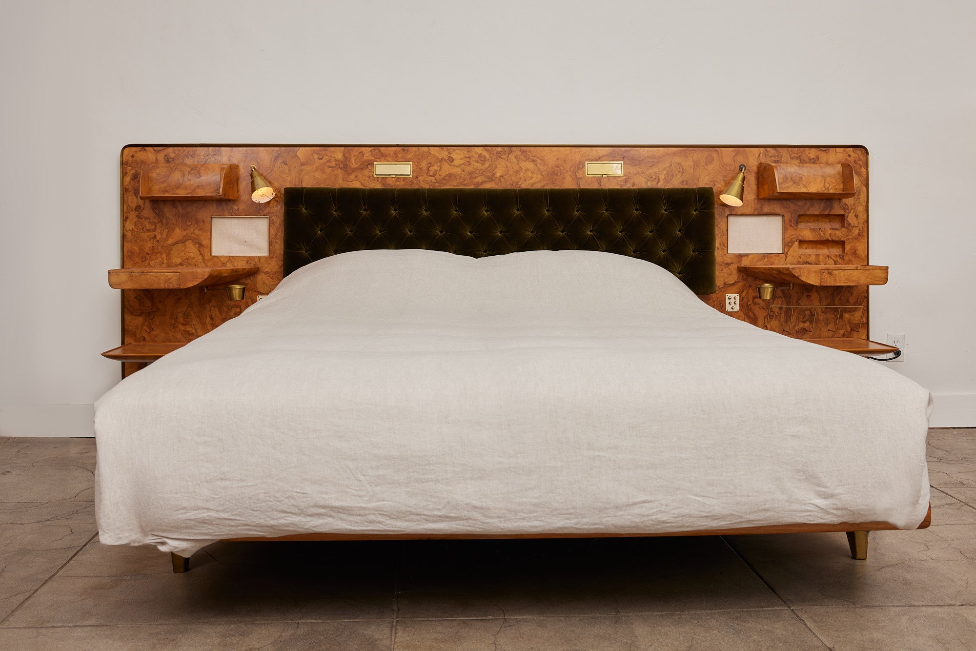 Gio Ponti Headboard and Bedframe with Attached Nightstands