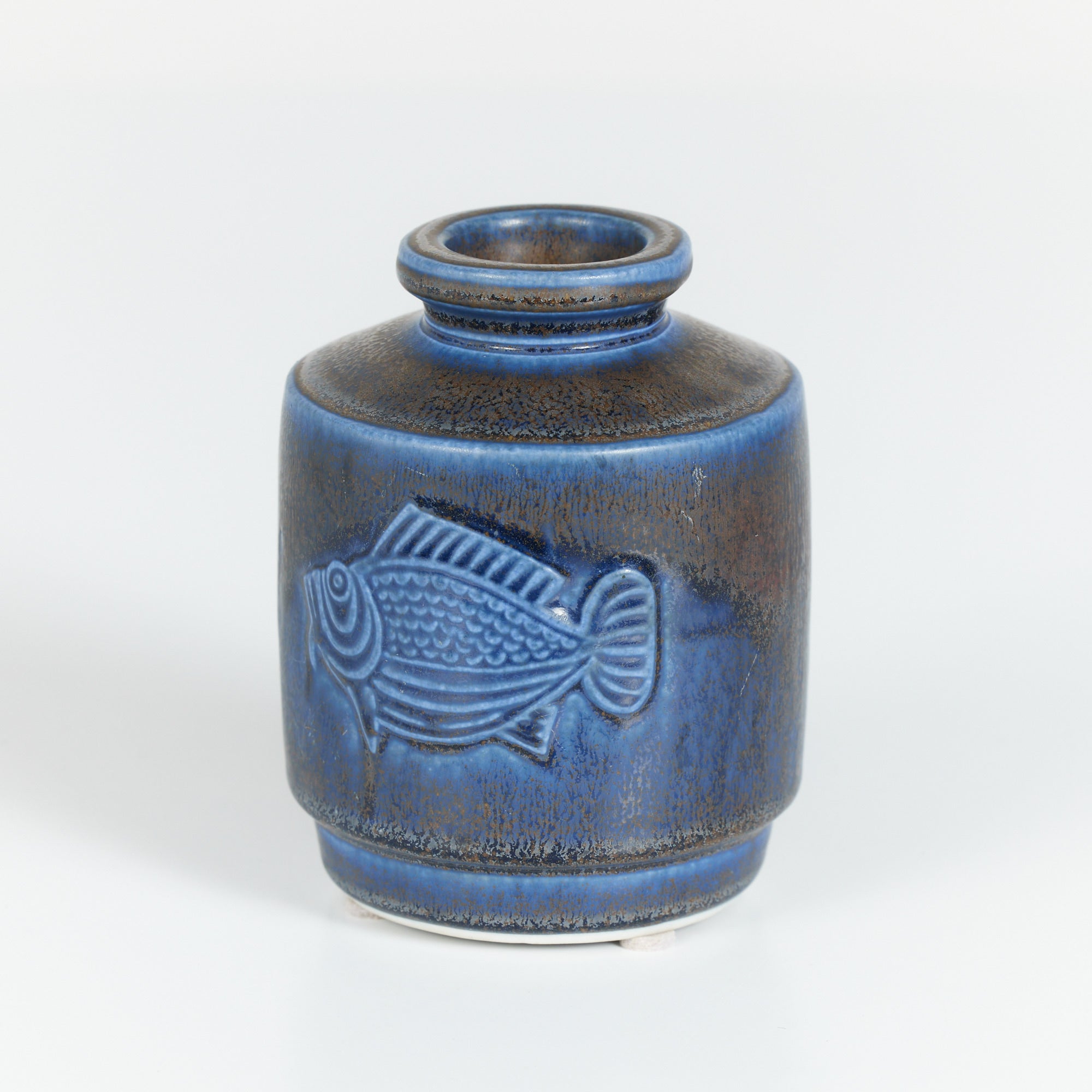 Wilhelm Kåge Blue Glazed Fish Vase for Gustavsberg Studio