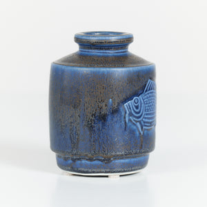 Wilhelm Kåge Blue Glazed Fish Vase for Gustavsberg Studio