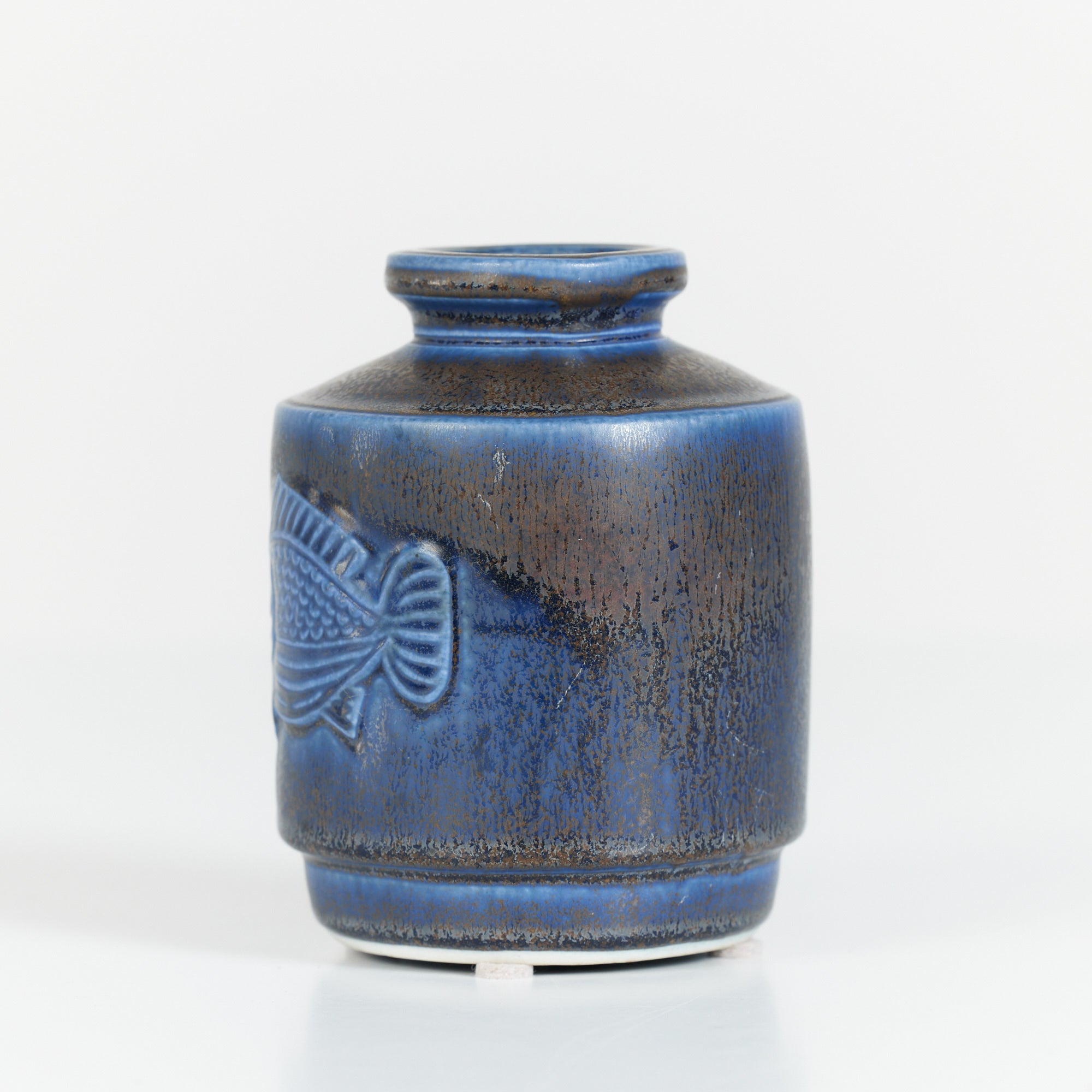 Wilhelm Kåge Blue Glazed Fish Vase for Gustavsberg Studio