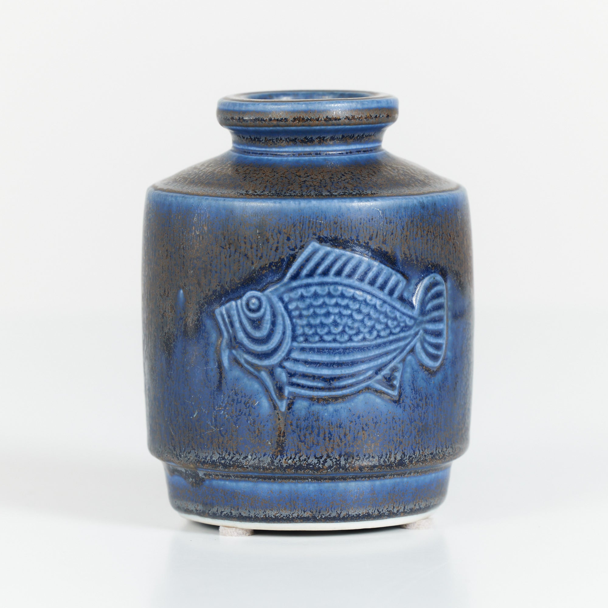 Wilhelm Kåge Blue Glazed Fish Vase for Gustavsberg Studio