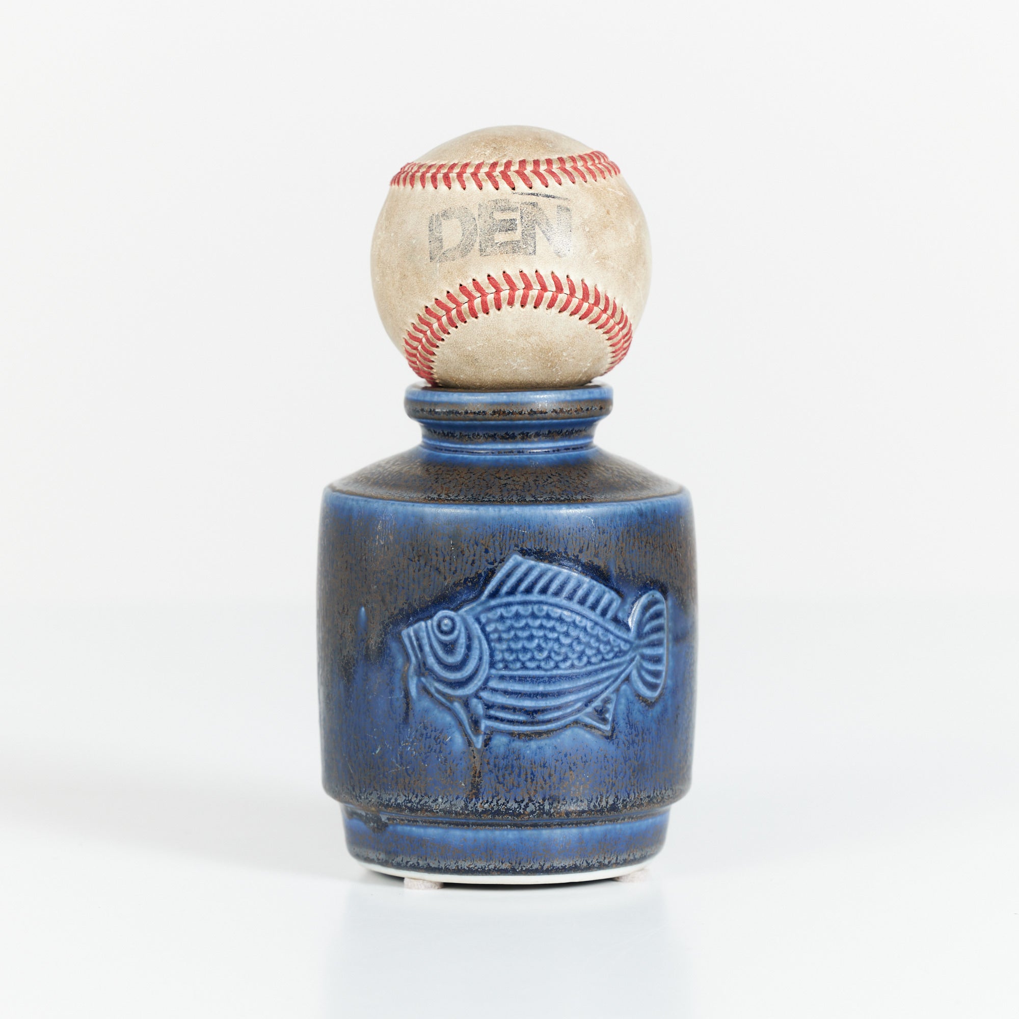 Wilhelm Kåge Blue Glazed Fish Vase for Gustavsberg Studio