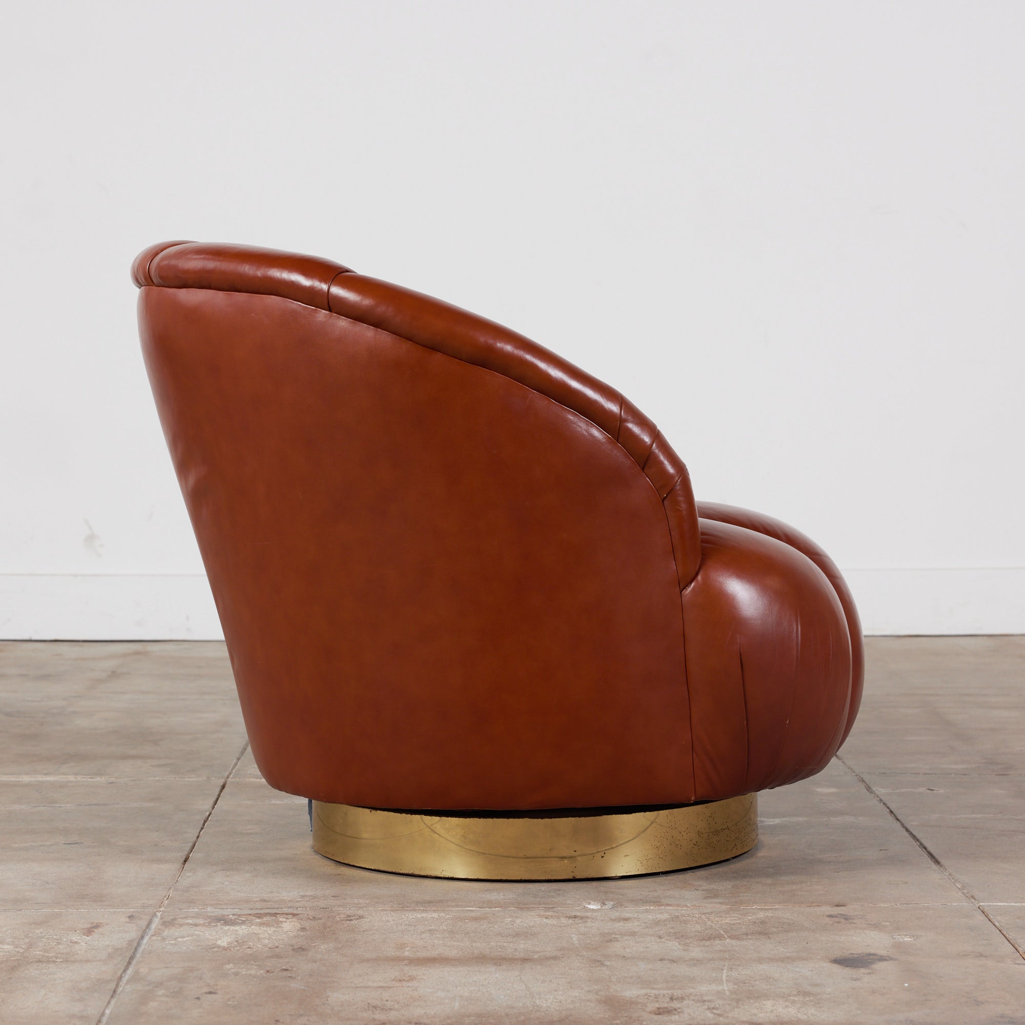 ON HOLD ** Karl Springer Style Leather Swivel Chair