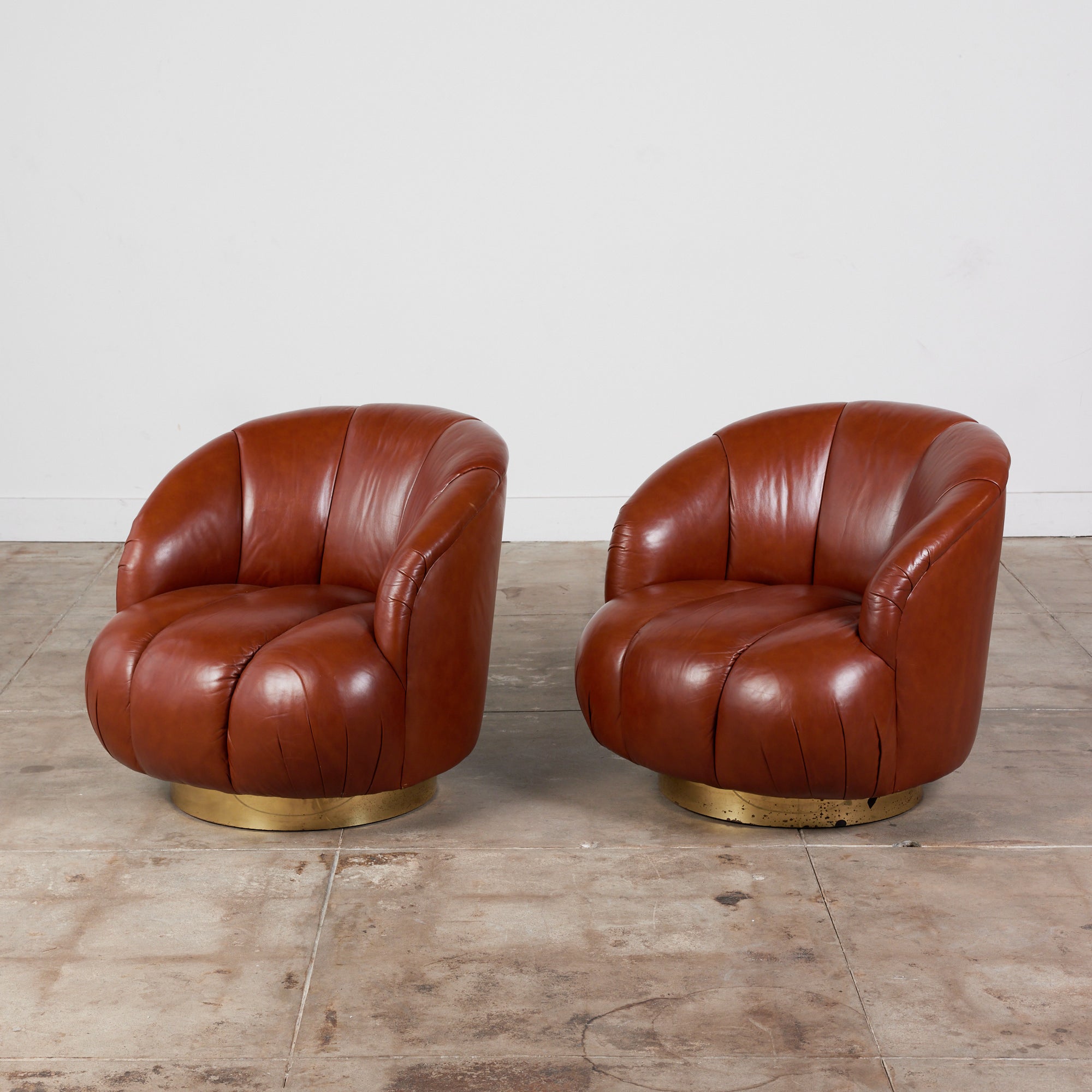 ON HOLD ** Karl Springer Style Leather Swivel Chair
