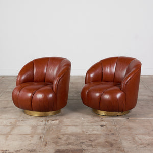 ON HOLD ** Karl Springer Style Leather Swivel Chair