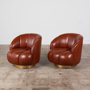 Karl Springer Style Leather Swivel Chair