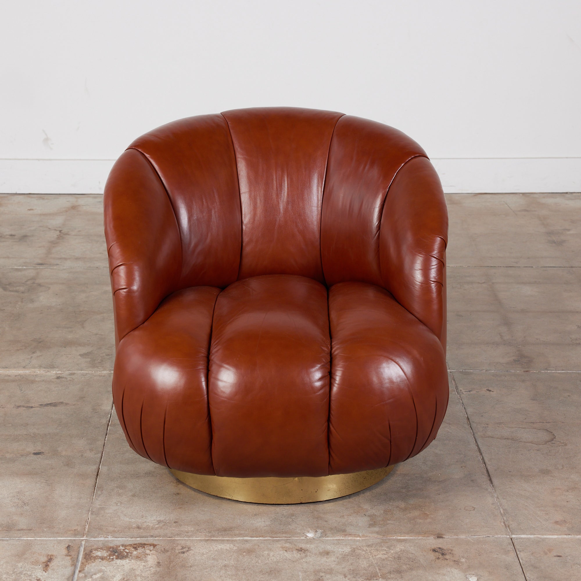 ON HOLD ** Karl Springer Style Leather Swivel Chair