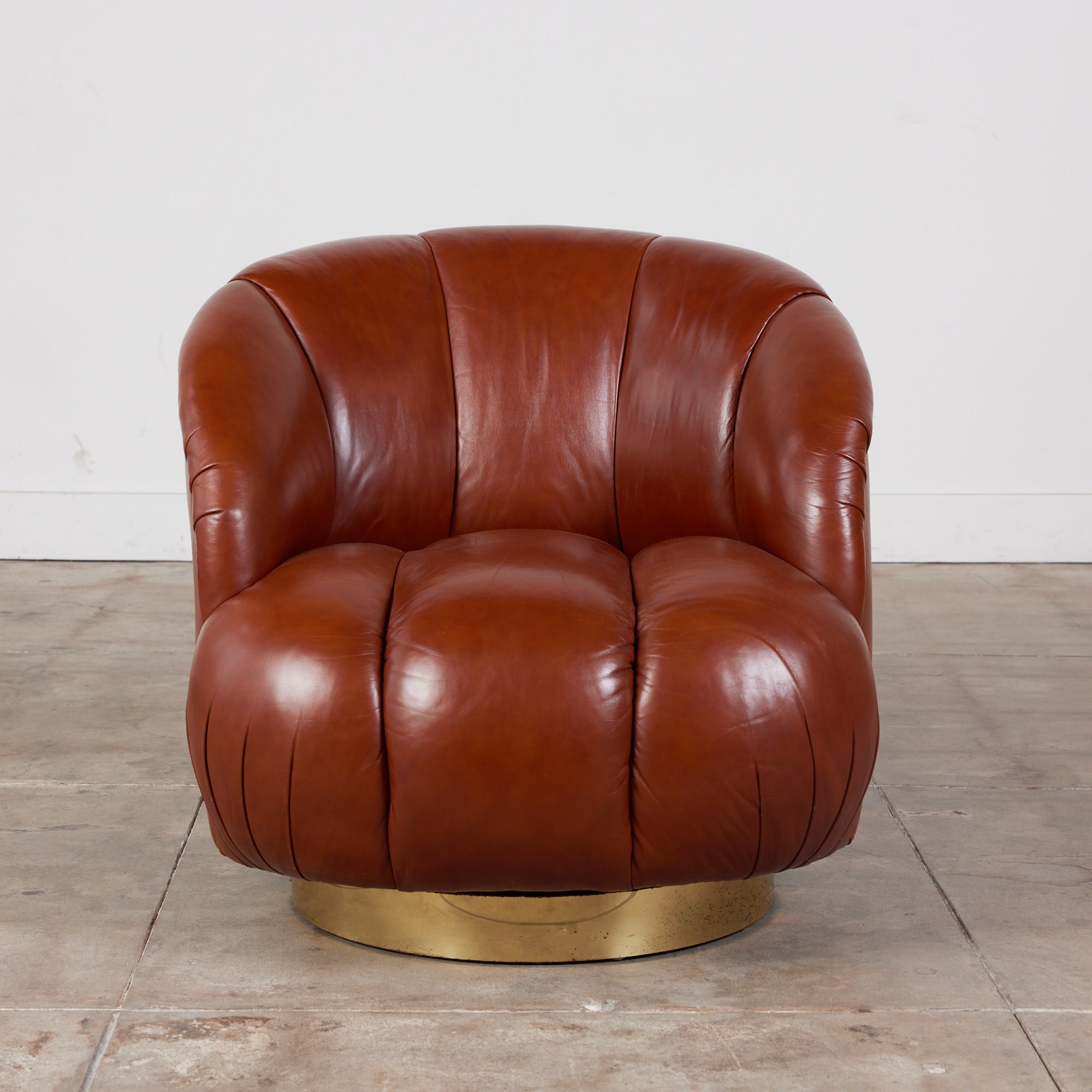 Karl Springer Style Leather Swivel Chair