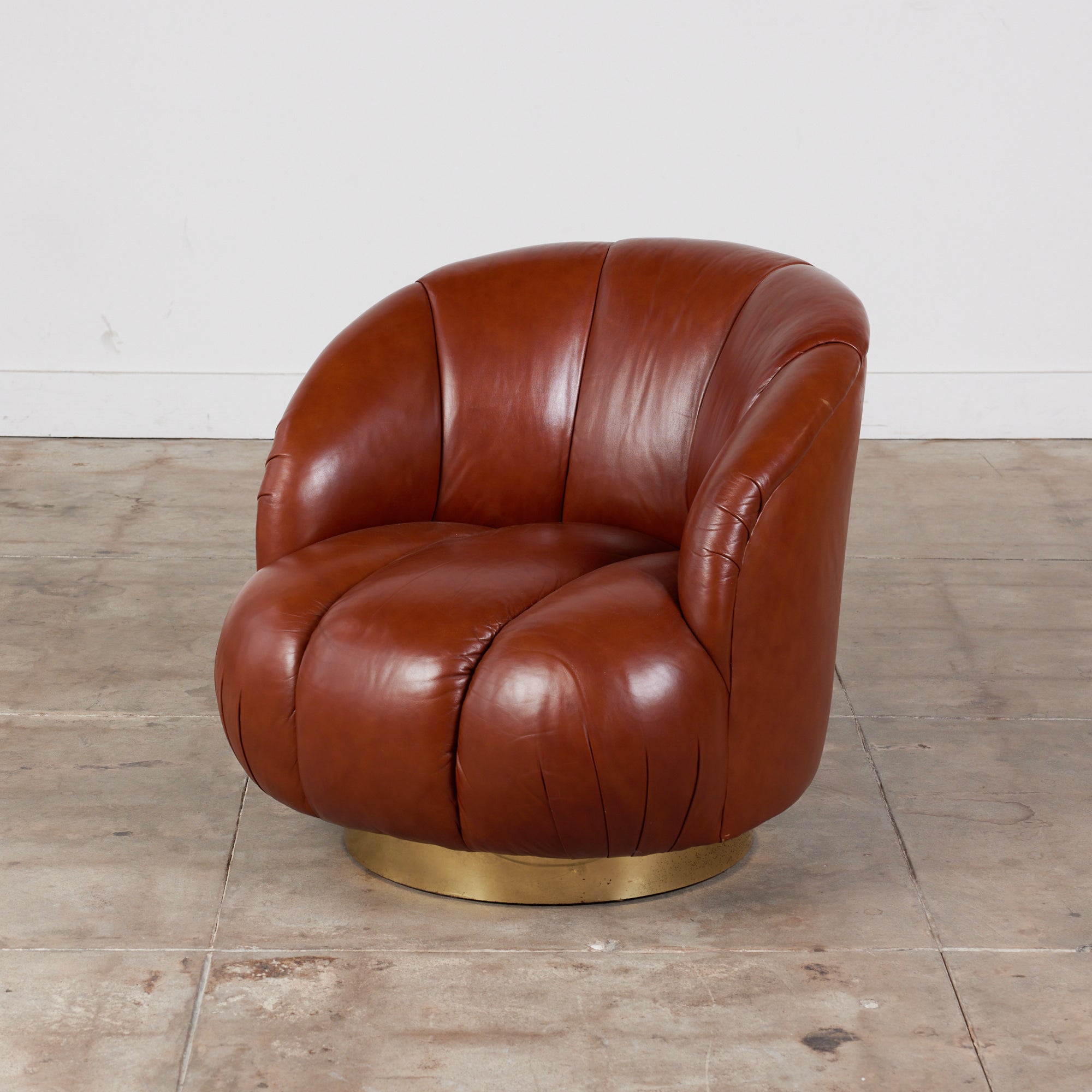 ON HOLD ** Karl Springer Style Leather Swivel Chair