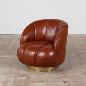 ON HOLD ** Karl Springer Style Leather Swivel Chair