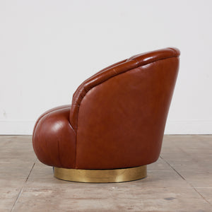 Karl Springer Style Leather Swivel Chair