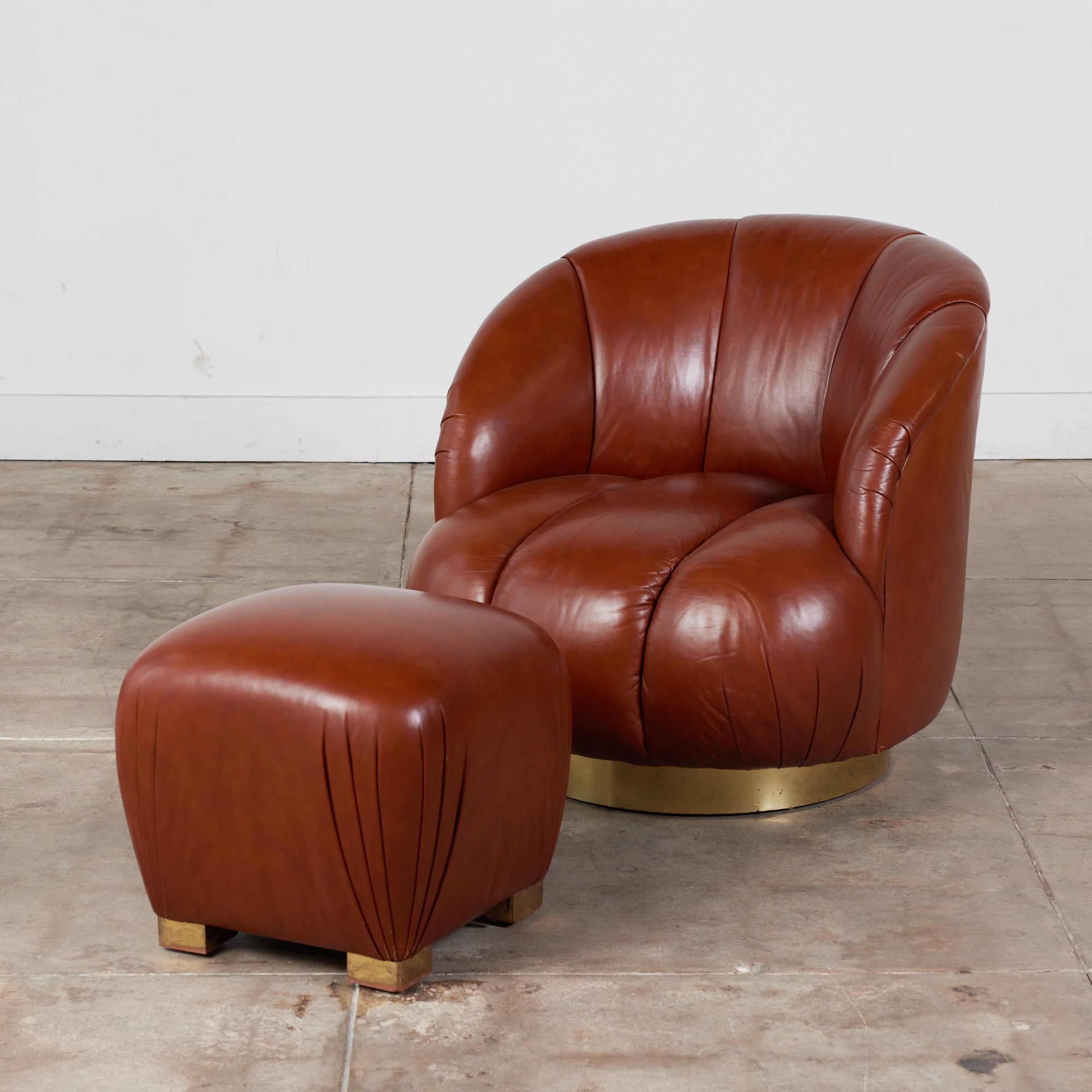 ON HOLD ** Karl Springer Style Leather Swivel Chair