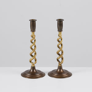 Pair of Brass Barley Twist Candlesticks by Peerage